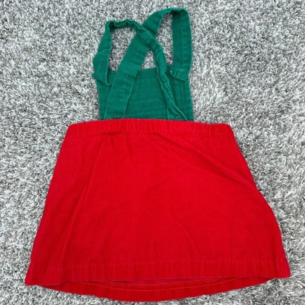 Vintage Corduroy‎ Jumper Dress Cottagecore Red Green Girl's Applique House